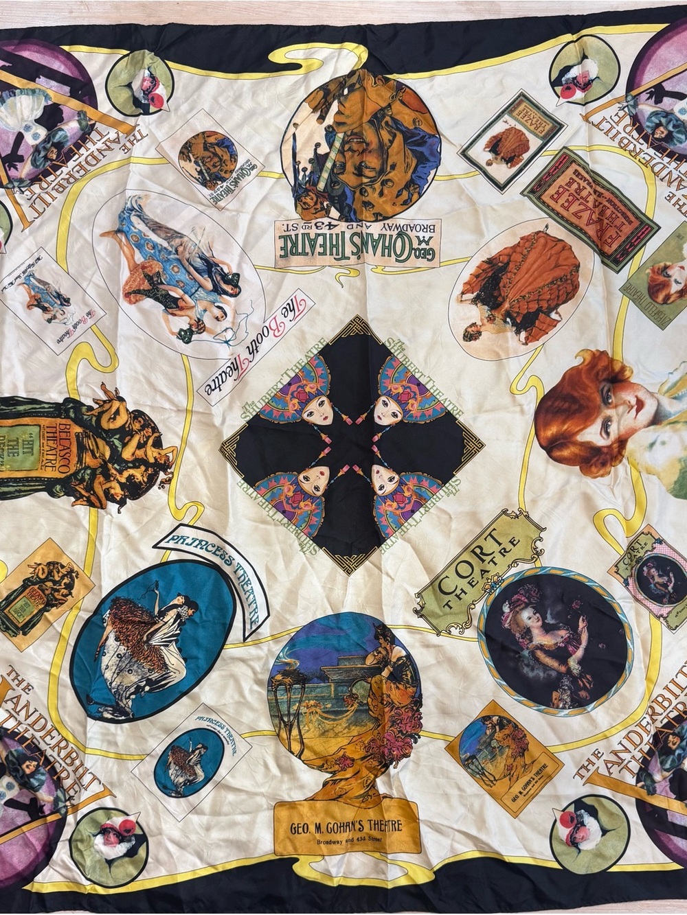 Vintage Y2K Broadway Theater Illustration Silk Scarf